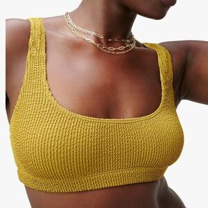 Good American Women's Always Fits Scoop Neck Bikini Top in Dirty Olive NWT